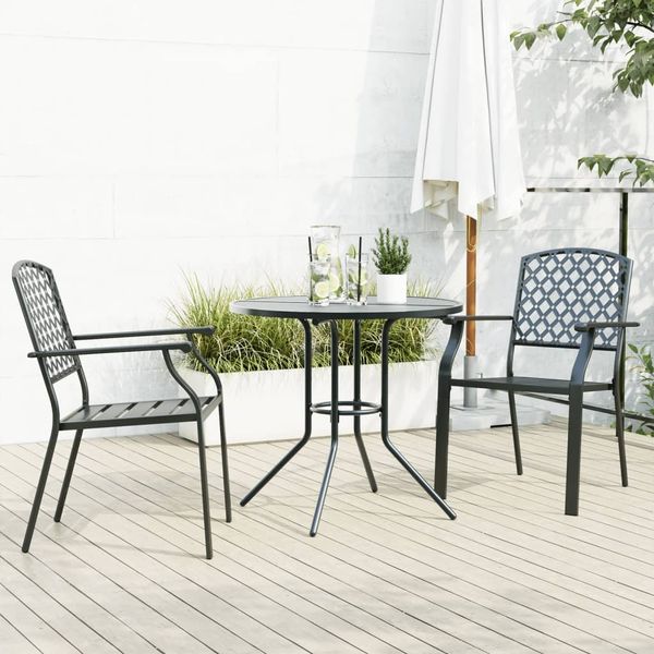 vidaXL Gartenstuhl-Set 3-tlg. Stapelbar Pulverbeschichteter Stahl 3283768