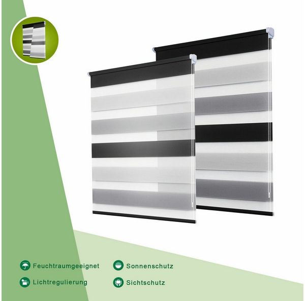 Doppelrollo Fensterrollos Ohne Bohren, Vkele, 130cm/160cm, klemmfix,klemmträger, Sonnenschutz, Lichtdurchlässig und Verdunkelnd.