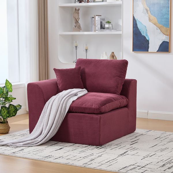 Flieks Einzelsofa Cord Quadrat – Einzelsitzer mit Kissen, ideal im Doppelpack für Ihr Wohnzimmer, Bordeaux