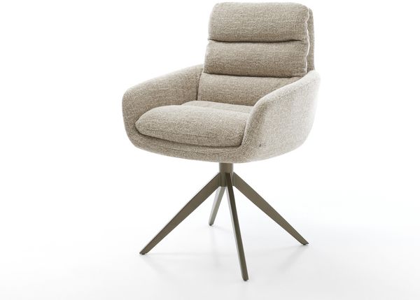 Drehstuhl Abelia-Flex mit Armlehnen Webstoff Soft Beige Kreuzgestell breit Effektfinish Titan 360° drehbar Wippfunktion