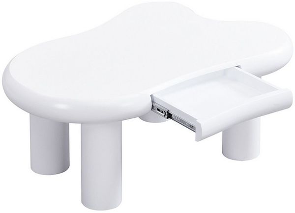 KLAM HOME Couchtisch Cloud-Form aus MDF mit 16-farbiger LED-Beleuchtung & Schublade, Beistelltisch Sofatisch, Moderner Wohnzimmertisch, mit Stauraum