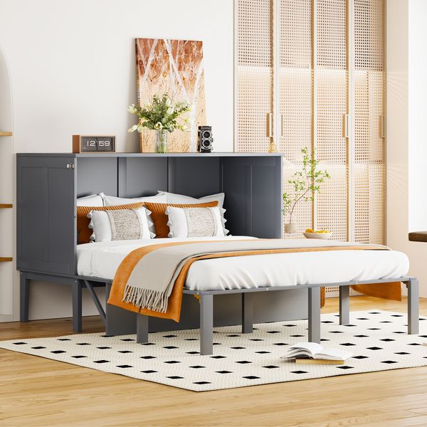 Novelux Schrankbett 140x200 cm Vertikales Wandklappbett mit Lattenrost – Holz & Metall Grau, Platzsparendes Jugendbett für kleine Räume, Tragkraft 200 kg