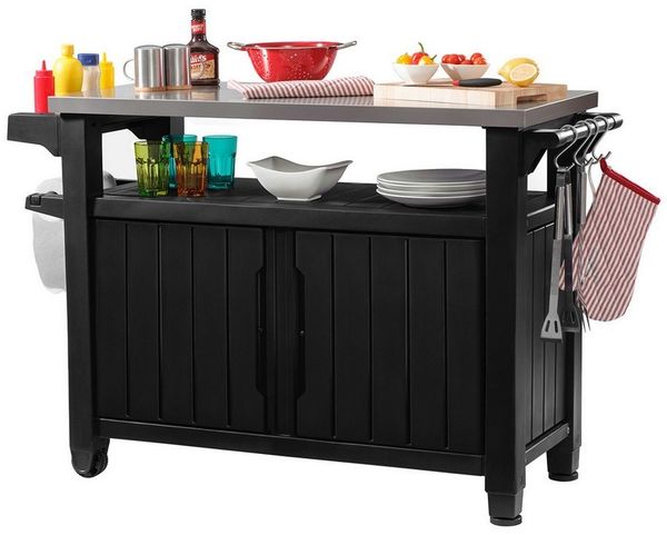 Keter Grillablagetisch Keter Grilltisch UNITY XL Anthrazit, 298L, Edelstahltischplatte