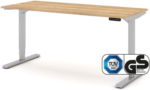 ASSMANN Elektrisch höhenverstellbarer Schreibtisch Y-Line 160x70cm Eiche Natura Weißaluminium Metall Holz Melaminoberfläche