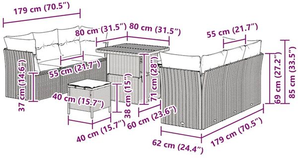 vidaXL Gartensofa-set mit Kissen 9 pcs Beige Poly-Rattan 3361436 Bild 9
