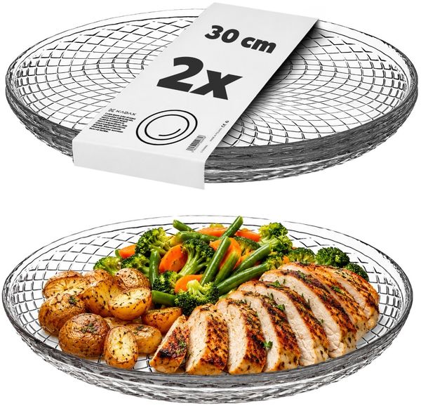 KADAX Glasteller 30 cm, 2 Stück, Runder Teller aus Klarglas, Servierteller aus Glas, ideal als Kuchenteller, Dessertteller, Speiseteller oder Platzteller
