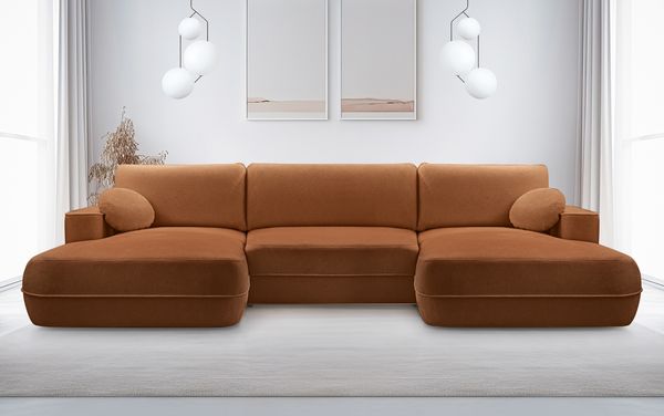 AX LIVING U Couch mit Schlaffunktion Peoni 364 cm elegantes Kupfer