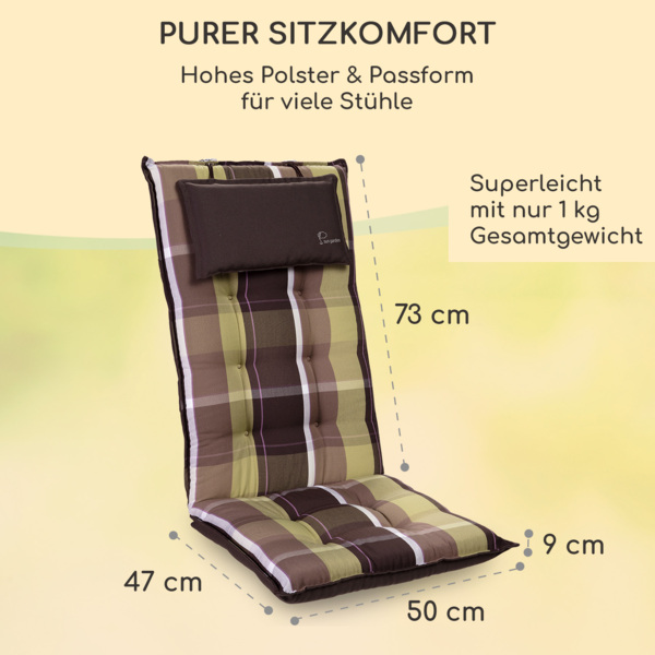 Sylt Polsterauflage Sesselauflage Kopfkissen Polyester 50 x 120 x 9 cm Grün kariert Bild 6