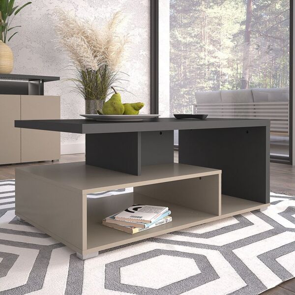 Lomadox Couchtisch SELCE-83, in anthrazit mit beige, offene Fächer, 100 cm breit
