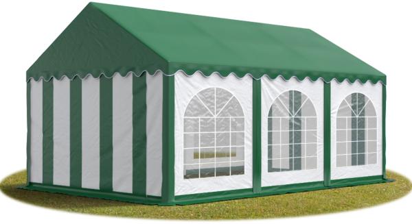 Festzelt Partyzelt 3x6 m PREMIUM, hochwertige PVC Plane 750 N in grün-weiß 100% wasserdicht mit Bodenrahmen