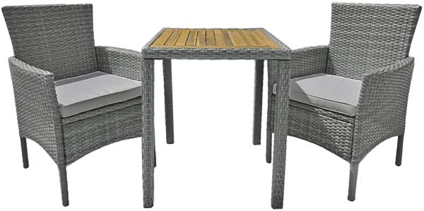 Balkonset DAKOTA 3-teilig grau Polyrattan Garten Sitzgruppe Outdoor Braun Set