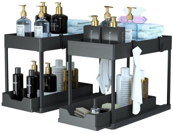 TUWENA Organizer 2 Unter Waschbecken Regal Schrank Küchen Organizer 4 Haken Schrankkorb (2 St)