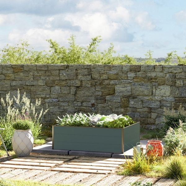 GFP HALFSIZE Aluminium Hochbeet - Platzsparendes & Stabiles Gartenbeet in Anthrazit - 119 x 99 x 39 cm - Ideales halbhohes Modell für Familien-Gartenspaß