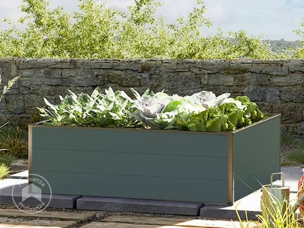 GFP HALFSIZE Aluminium Hochbeet - Platzsparendes & Stabiles Gartenbeet in Anthrazit - 119 x 99 x 39 cm - Ideales halbhohes Modell für Familien-Gartenspaß