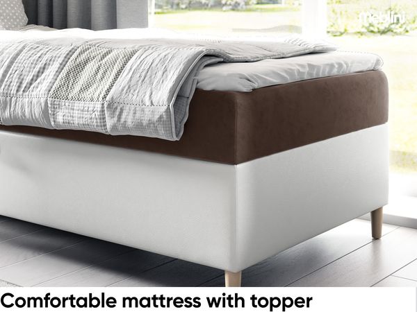 MEBLINI Kinderbett mit Bettkasten MAYA 1 80x200 Links – H3/Braun Samt Gepolstert Einzelbett mit Matratze - Polsterbett mit Stauraum - Bett mit Kopfteil – Stauraumbett Bild 4