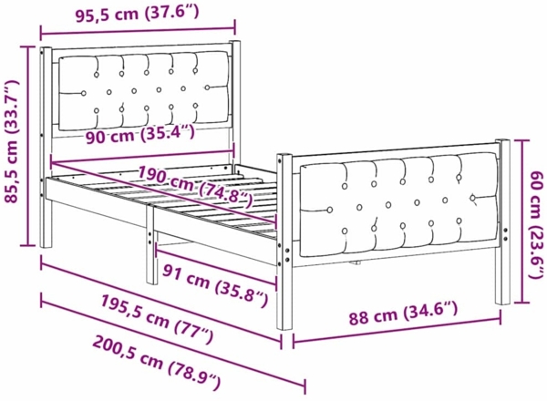 vidaXL Bettrahmen Hellgrau 90 x 190 cm Massives Kiefernholz 878438 Bild 10