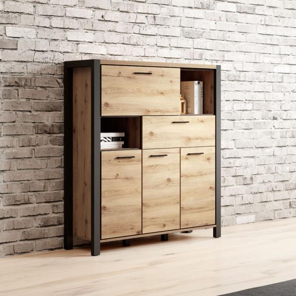 Wohnzimmer Highboard ACCRA-83 in Taurus Eiche Nb. mit LED Beleuchtung, B/H/T: ca. 1207140/41 cm