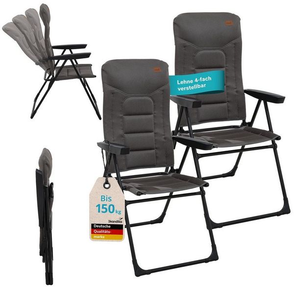 Skandika Campingstuhl Hochlehner Kvist, faltbar, Aluminium & Stahl, Einzeln/2er Set, verstellbare Rückenlehne, 150kg belastbar, gepolstert