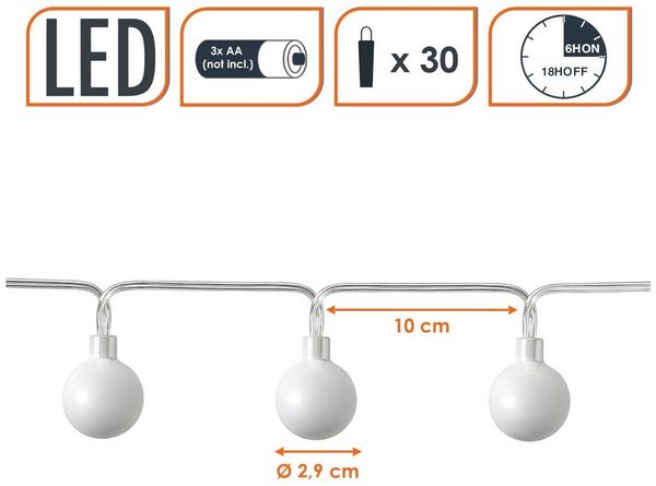 Spetebo LED-Lichterkette Lichterkette 290 cm für Außen mit 30 mini Kugeln, 30-flammig, Automatische Einschaltung bei Dämmerung