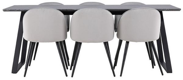ebuy24 Essgruppe Malaga Essgruppe Esstisch 90x200 cm dunkel grau und, (7-tlg)