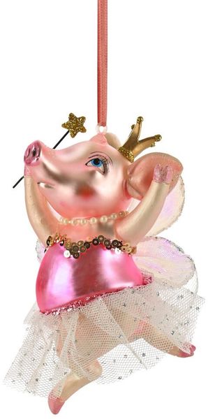 Giftcompany Christbaumschmuck Schweinchen Ballerina Hänger Glas Rosa 12cm
