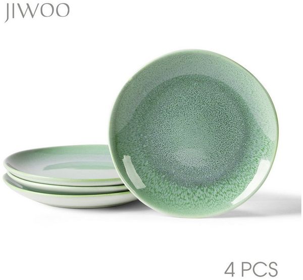 JIWOO Teller 4er Ø19,5cm, Speiseteller Steakteller Dessertteller Pastateller Plate, (4 St), Keramik Hochwertiges Tellerset Grün Mikrowellenofen Spülmaschine