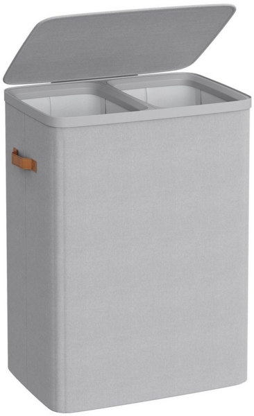 SONGMICS Wäschekorb, 2 Fächer, Polyester taubengrau, 40 x 56 x 75 cm, 170 L