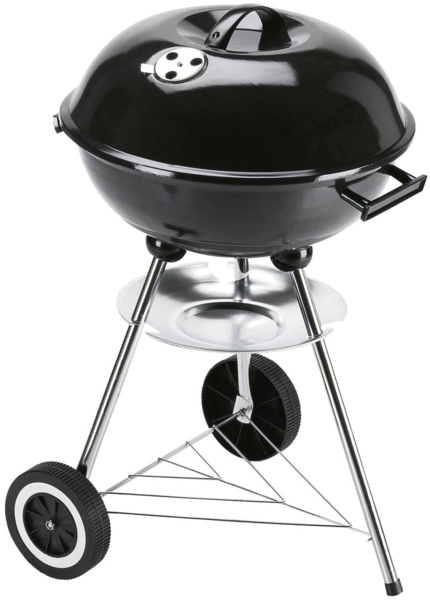 LANDMANN Kleiner Holzkohle-Kugelgrill | Grillfläche ca. Ø 41 cm | ca. 15 cm hoher Garraum | Grillhöhe ca. 62 cm | Verchromter Grillrost mit Griffen | 3 Stativbeine