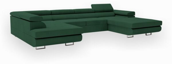 Goldstoff Wohnlandschaft mit Schlaffunktion, Couch für Wohnzimmer - Schlafsofa - Eckcouch, VENUS - Sofa U Form, Ecksofa mit Schlaffunktion und Bettkasten in grün
