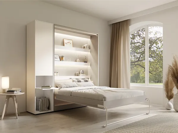 Vente-unique - RAPILI Bett Holz, Platte BeigeWeiß - B 50 cm239,2 cm x H 225,2 cm x L 229 cm