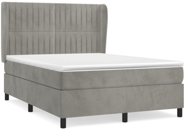vidaXL Boxspringbett mit Matratze Hellgrau 140x200 cm Samt 3129333