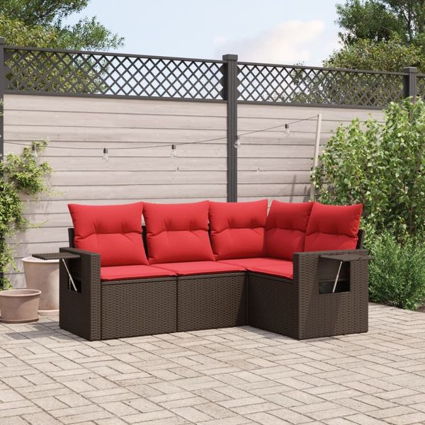 vidaXL 4-teiliges Gartensofa-Set mit Kissen, braun, Polyrattan 3220113