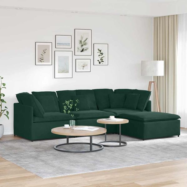 vidaXL Modulares Sofa mit Fußhocker Kissen Samt Dunkelgrün 3321311