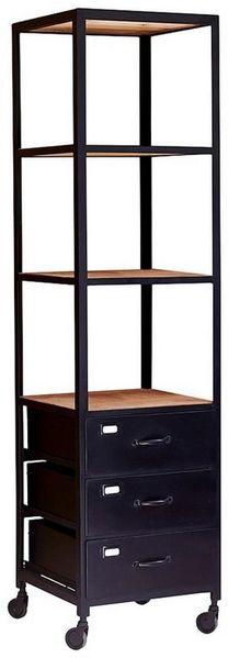 Tikamoon Bücherregal Industriel Hochschrank aus Mangoholz und Metall