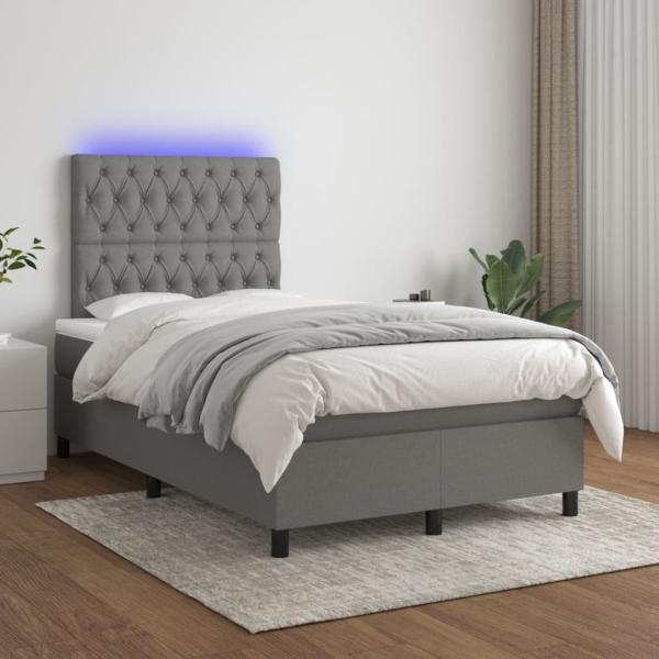 Boxspringbett mit Matratze & LED Stoff Dunkelgrau 120 x 200 cm, Härtegrad: H2 [3135102]