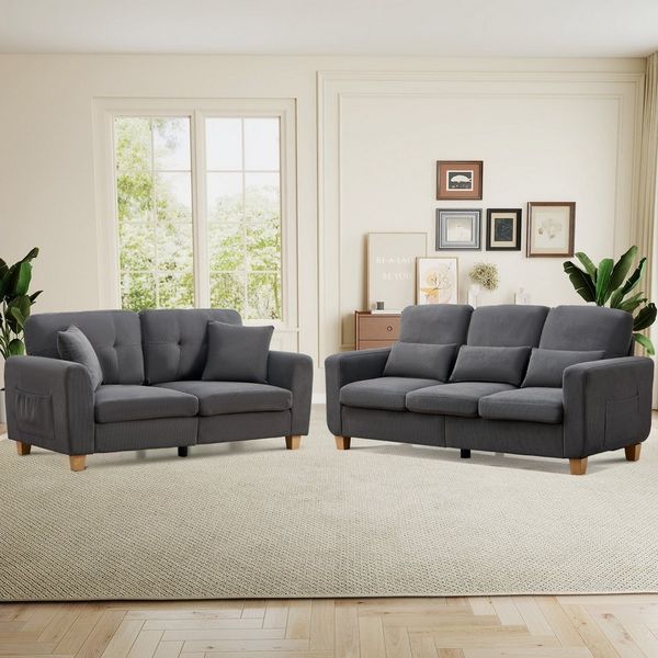 CANMOV Schlafsofa Canmov 2&3 Sitzer Sofa, Sofas Wohnzimmer mit Seitentasche & Kissen, kleines sofa, schlafsofa dauerschläfer, 176cm Breite, couch