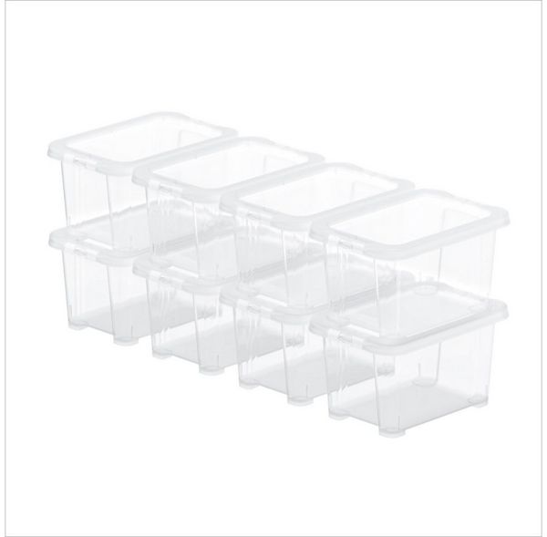 ROTHO Stapelbox 8er-Set CORE BASIC 1.2L stapelbar transparente Box mit Deckel (Sichtboxen-Set, 8er-Set), Mini Sortierbox ideal für Schrauben, Bürobedarf und Kleinteile