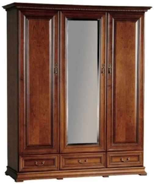 Casa Padrino Luxus Schlafzimmerschrank Braun 172,2 x 60,5 x H. 207,9 cm - Verspiegelter Massivholz Kleiderschrank mit 3 Türen und 3 Schubladen - Luxus Massivholz Schlafzimmer Möbel