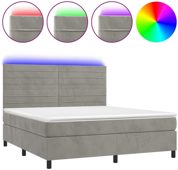 vidaXL Boxspringbett mit Matratze & LED Hellgrau 180x200 cm Samt 3136197