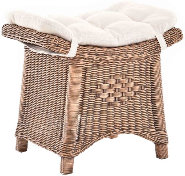 Krines Home Sitzhocker Fußhocker Stabiler Sitz-Hocker/Schemel aus echtem Rattan mit Kissen