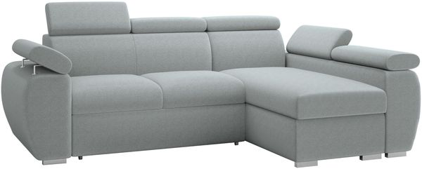 Mirjan24 'Boston Mini' Ecksofa mit Bettkasten und Schlaffunktion, Plüschstoff, Grau, Rechts