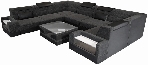 Wohnlandschaft Trivento U Form aus Stoff - Strukturstoff - schwarzgrau-schwarz - Links