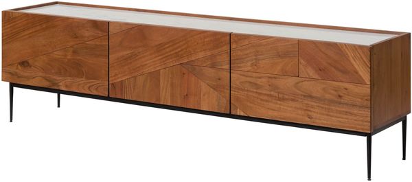 TV-Board Akazie 180x40x50 natur lackiert / Marmor weiß KARLSTAD #05