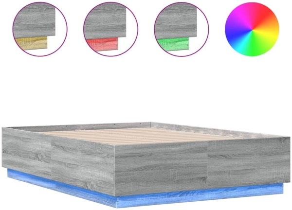 vidaXL Bettgestell mit LED Grau Sonoma 120x190 cm Holzwerkstoff 3209658