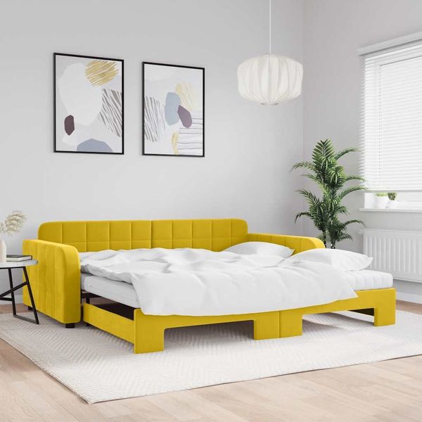 vidaXL Tagesbett Ausziehbar mit Matratzen Gelb 100x200 cm Samt 3196965