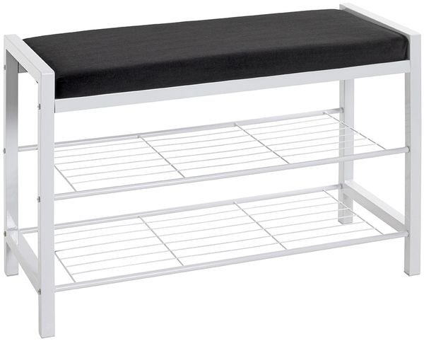 Schuhbank >54343< in schwarz, weiß, Metall, Samtgewebe - 75x50x32cm (BxHxT)