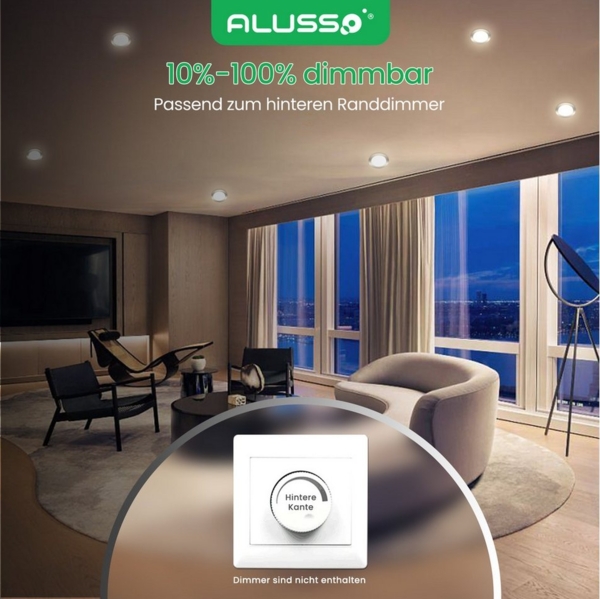 ALUSSO LED Einbaustrahler 6er-Set, Decken Leuchte, Flach Strahler für Bad, Wohnzimmer, 230V, 10W, 125-135 mm, Rund, Nickel Bild 3