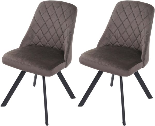2er-Set Esszimmerstuhl HWC-K25, Küchenstuhl Lehnstuhl Polsterstuhl, Metall Samt ~ dunkelbraun
