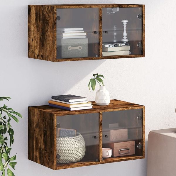 vidaXL Wandschränke mit Glastüren 2 Stk. Räuchereiche 68,5x37x35 cm 836506