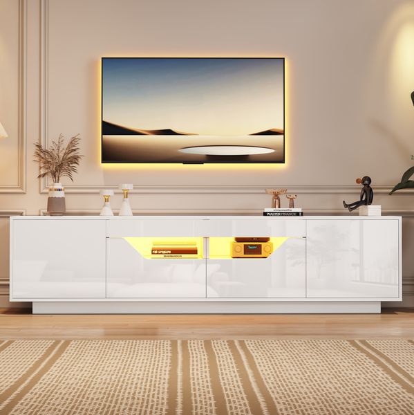 TV-Schrank Lowboard 180x40x45 cm, weiß Hochglanz mit LED-Beleuchtung & 2 Schubladen